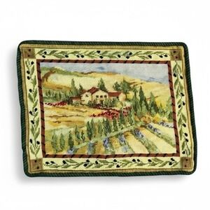 Needlepoint Pillow‎ Cover 16x20 Wool Tuscan Vineyard Landscape Lumbar Piped Trim